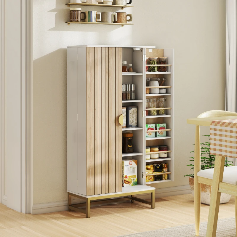 HOMCOM 119.5 cm Kitchen Cupboard, Freestanding Kitchen Cabinet with Double Doors, 5 Tiers, 12 Spice Racks, White