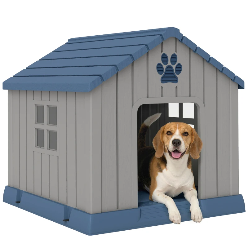 PawHut Niche pour chien extérieur maison chien extérieur bouches d'aération et plancher suréleveé 85 x 79 x 82 cm bleu