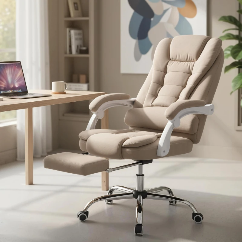 Vinsetto Fauteuil de bureau direction massant chauffant hauteur réglable dossier inclinable toile de lin beige