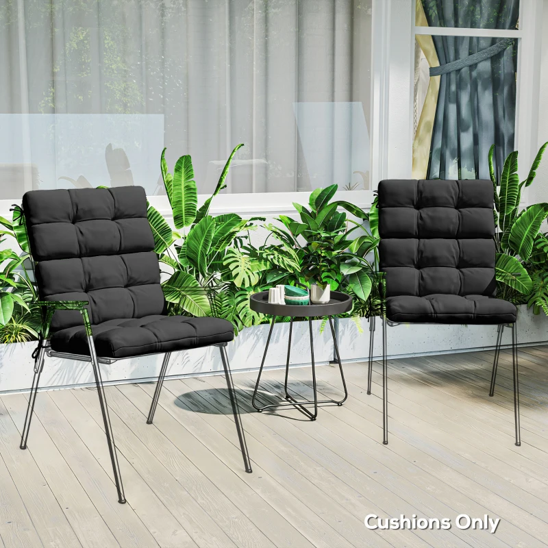 Outsunny 2-Piece Seat Cushion Replacement with Backrest, Garden Patio Chair Cushions Set with Ties, Black