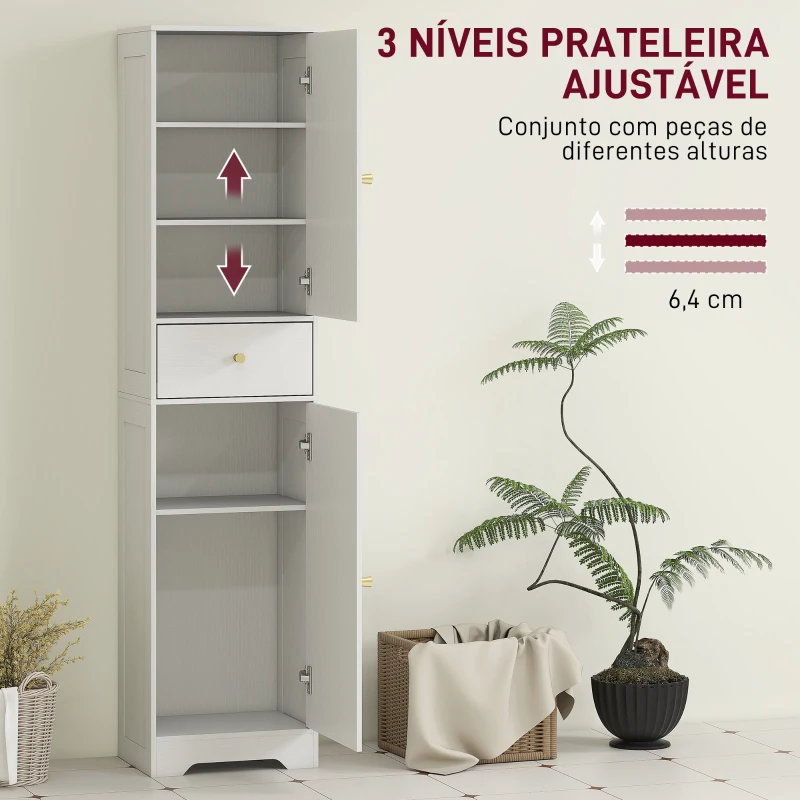 HOMCOM Coluna Casa de Banho com 2 Portas Arqueadas Gaveta e Prateleiras Ajustáveis Armário Alto Casa de Banho 40x29,5x170 cm Branco com Veios
