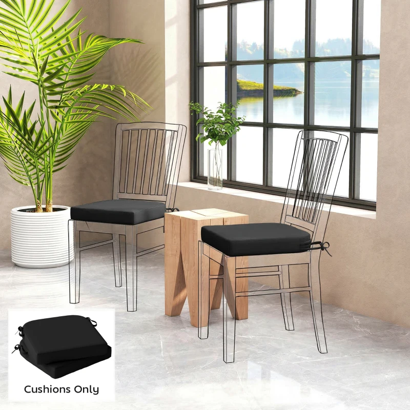 Outsunny Outdoor Chair Seat Cushions Set of 2, Garden Chair Cushions with 7cm Thick Foam & Ties, Black