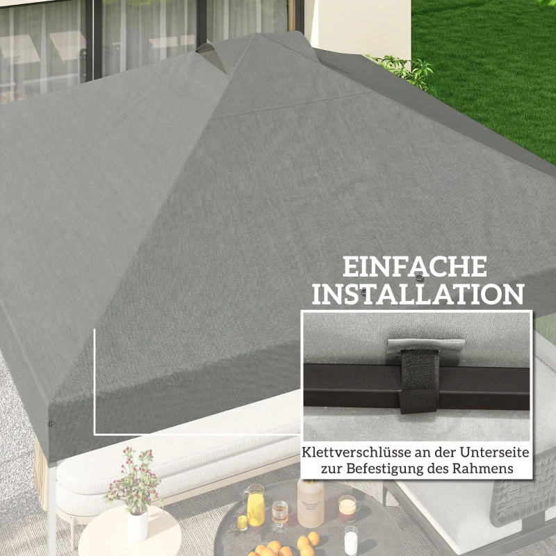 Outsunny Pavillon-Dach Ersatz UV50+ wasserfest mit 8 Abflusslöchern 3 x 3 m, Hellgrau