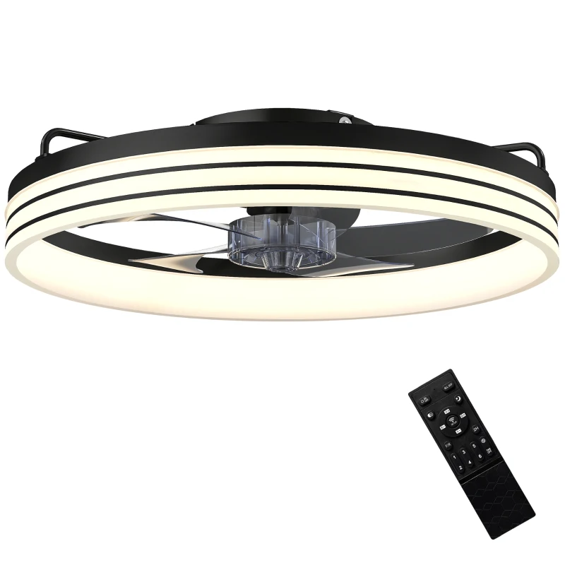 HOMCOM Ceiling Fans with Lights and Remote & App Control, 50cm LED Ceiling Fan Light with 3 Colour Temperatures, 6 Speed, Black