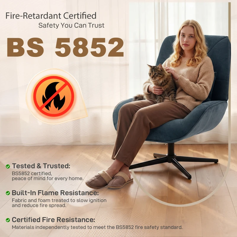 HOMCOM Accent Chair, Chenille Upholstered Swivel Armchair with Lumbar Pillow, High Back, Deep Seat and Metal Legs, Dark Green