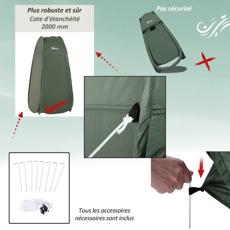 Outsunny Pop-up Shower Tent Portable Folding Toilet Tent UV-resistant with Carry Bag for Beach, Fishing, Hiking, Bathing, Outdoors, Green