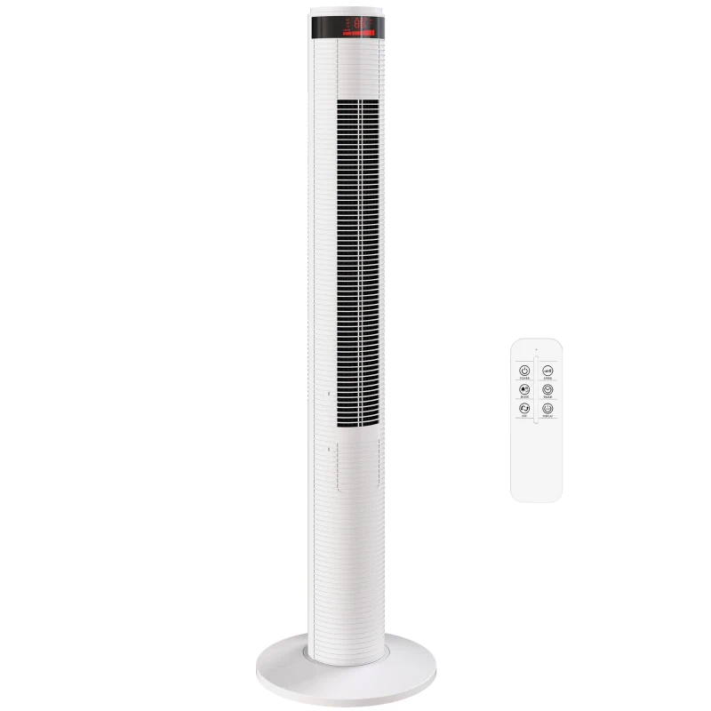 HOMCOM Oscillating Tower Fan Remote Control 3 Speed Modes Cooling Machine White