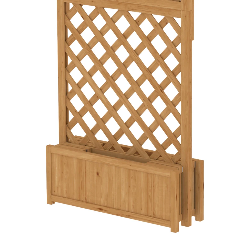 Outsunny Floreira com Treliça de Madeira com 2 Caixas Dobráveis Base de Ripas Vaso Elevado 73x70x170 cm Madeira