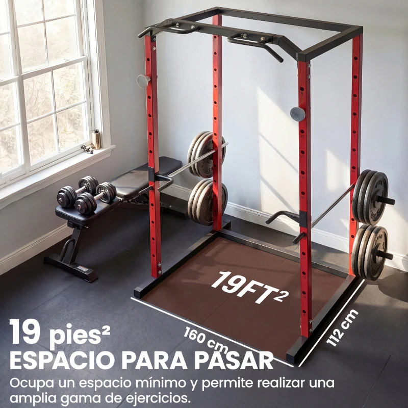 SPORTNOW Jaula de Potencia Rack de Sentadillas con Barra Dominadas Estación de Fondos Ajustable para Casa Gimnasio Carga 460 kg
