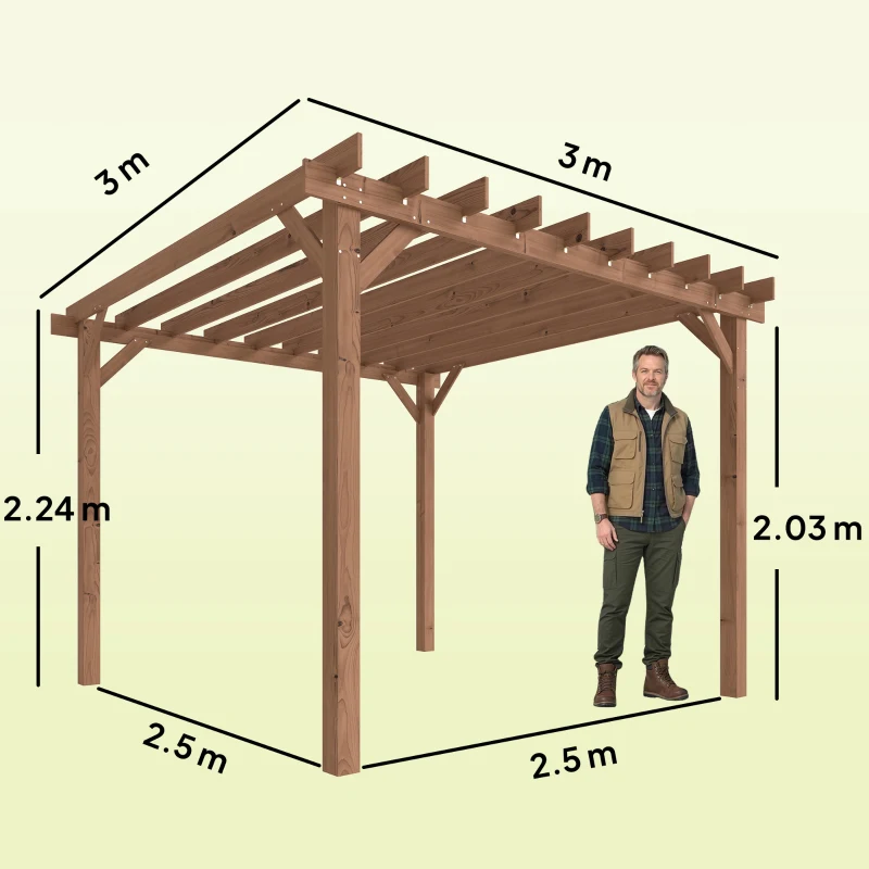 Outsunny 3 x 3 m Wooden Pergola Kit, Garden Pergola Gazebo Grape Trellis with Triangle Supports, Maple Wood-effect