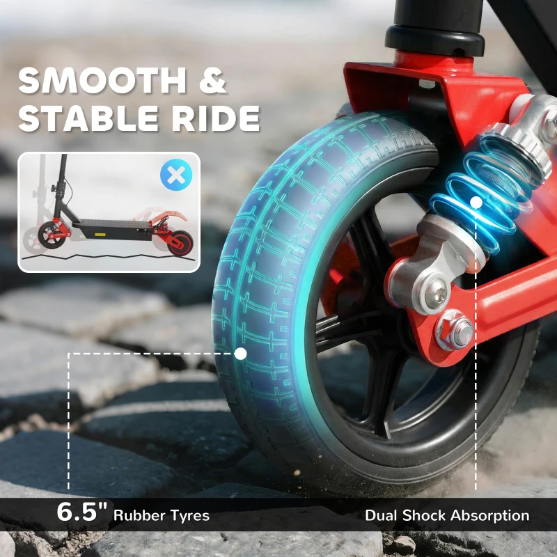 AIYAPLAY Foldable Kids Electric Scooter with LCD Display, Dual Shock Absorption, Up to 15 KM/H, Max Range 6 KM for Age 6-14, Red