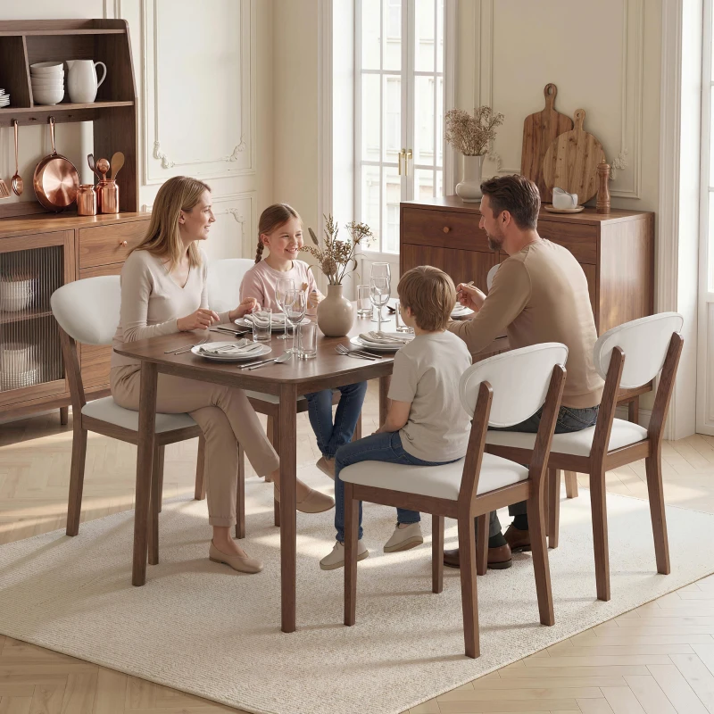 HOMCOM Set tavolo da pranzo con 4 sedie imbottite per 4 persone, Crema