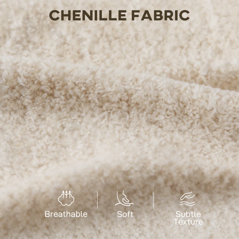 HOMCOM Beżowa Sofa 3-osobowa z Tkaniną o Strukturze Weluru, Głębokim Siedziskiem, Poduszkami z Pianki, Szerokimi Podłokietnikami i 4 Poduszkami