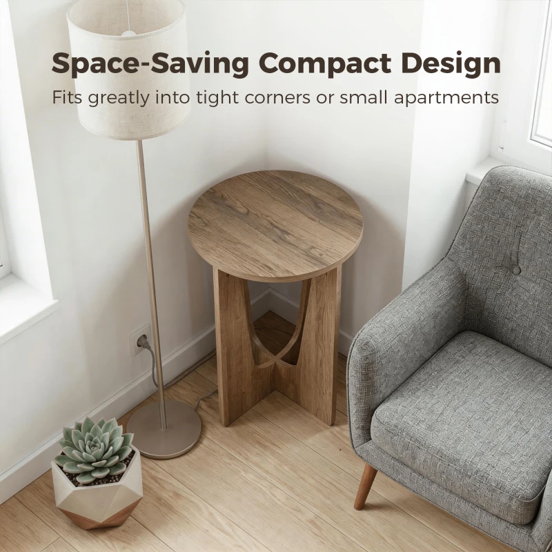 HOMCOM End Table Compact Round Side Table with Curved Legs in Coffee Wood Effect