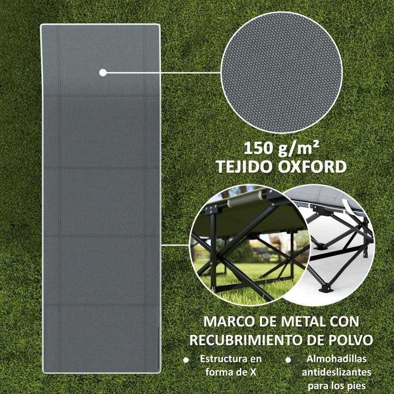 Outsunny Cama de Camping Plegable con Colchón Extraíble Reposacabezas y Bolsa de Transporte 186x68x37 cm Gris Oscuro