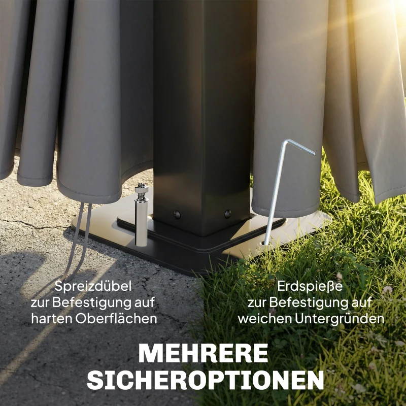 Outsunny Gartenpavillon ca. 3,6x3m Aluminium Pavillon mit 6 mm Polycarbonat-Doppeldach Moskitonetz 4 Seitenteile Dunkelgrau