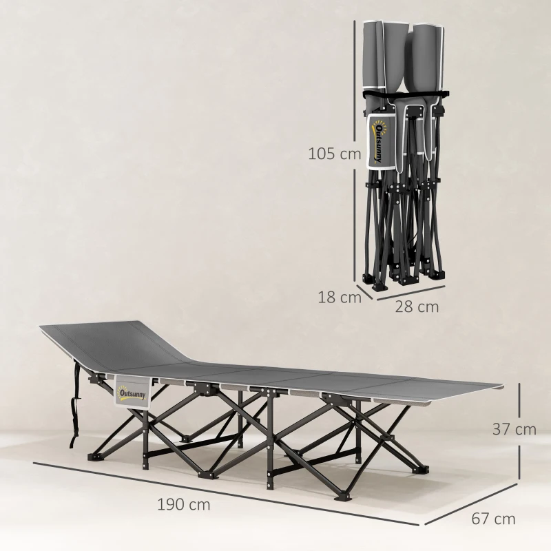 Outsunny Lit de camping pliable avec matelas, pochette latérale et sac intégré Lit de Camp tissu Oxford 190 x 67 x 37 cm Noir