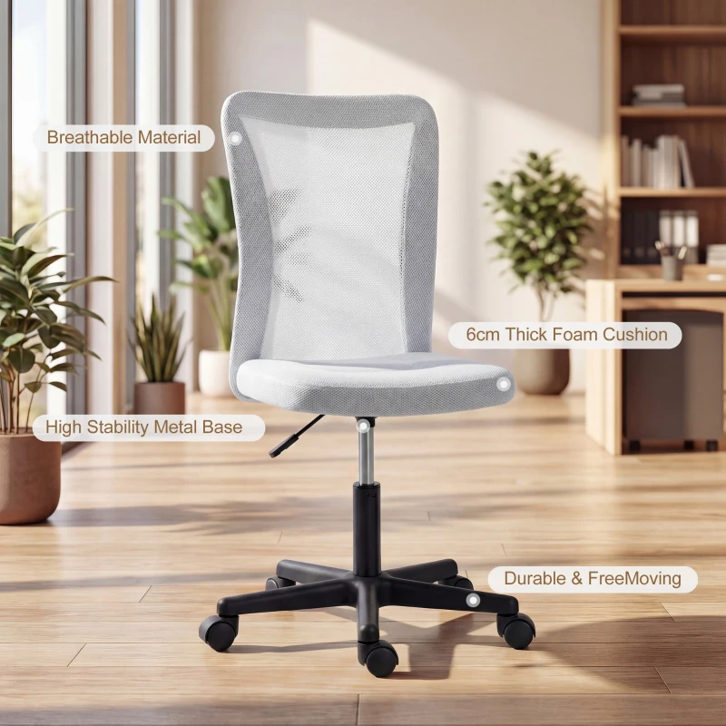 Vinsetto Mesh Office Chair Armless Swivel Executive Computer Desk Chair Adjustable Height Wheels White