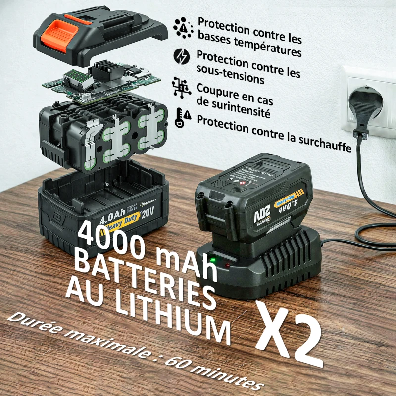 Outsunny Taille-Haies Électrique avec Manche Télescopique Lame 51 cm 2 Batteries 4,0 Ah  112,5x15x14,5cm, Orange