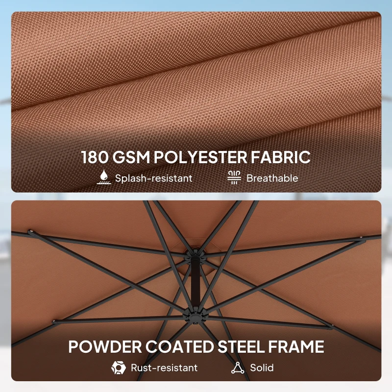 Outsunny 2.45m Overhanging Cantilever Parasol, with Cross Base - Brown