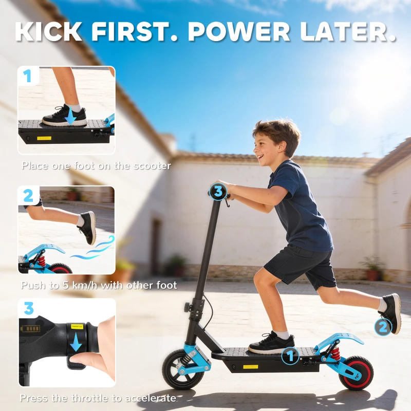 AIYAPLAY Foldable Kids Electric Scooter with LCD Display, Dual Shock Absorption, Up to 15 KM/H, Max Range 6 KM for Age 6-14, Blue