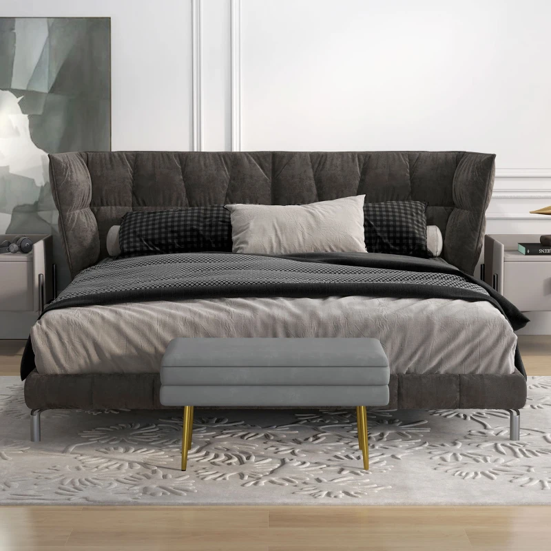 HOMCOM Sitzbank Polsterbank, mit Stauraum, Stahl, 79,5 cm x 37,5 cm x 43 cm, Dunkelgrau