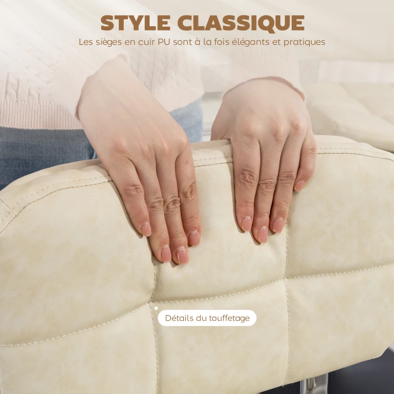 HOMCOM Lot de 2 tabourets de bar Vintage capitonné - pivotant, réglable - repose-pied - revêtement synthétique crème