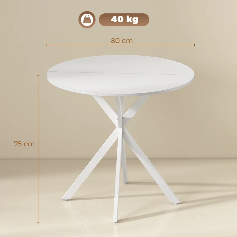 HOMCOM 80cm Industrial Round Dining Table - White