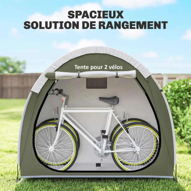 Outsunny Tente à Vélo Abri de Vélo Portable pour 2 Vélos Imperméable avec poche sac transport Tissu Oxford 200 x 80 x 170 cm vert