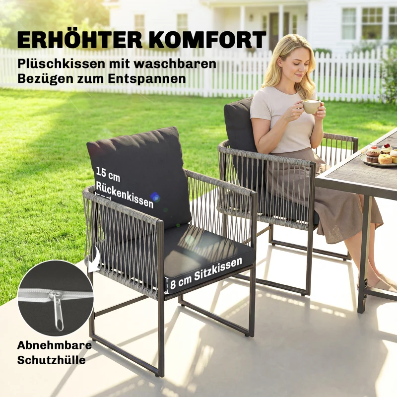 Outsunny Polyrattan Gartenmöbel Set 5-teilig Platzsparend Sitzgruppe Tisch mit 4 Stühlen DPC-Tischplatte Kissen Grau
