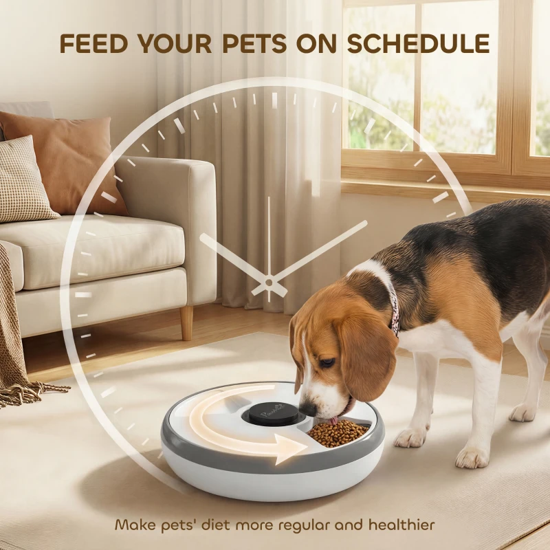 PawHut Automatic Cat Feeder Programmable Timer for Dry Wet Food Cat Food Dispenser with Ice Pack for 6 Meals
