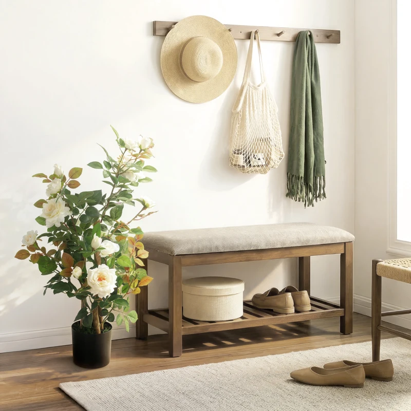 HOMCOM 90cm Artificial Rose Tree, Decorative Fake Plant with 344 Silk Leaves 17 Flowers for Outdoor Indoor Decor, White