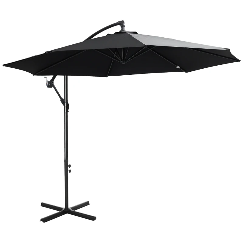 Outsunny 2.45m Overhanging Cantilever Parasol, with Cross Base - Black