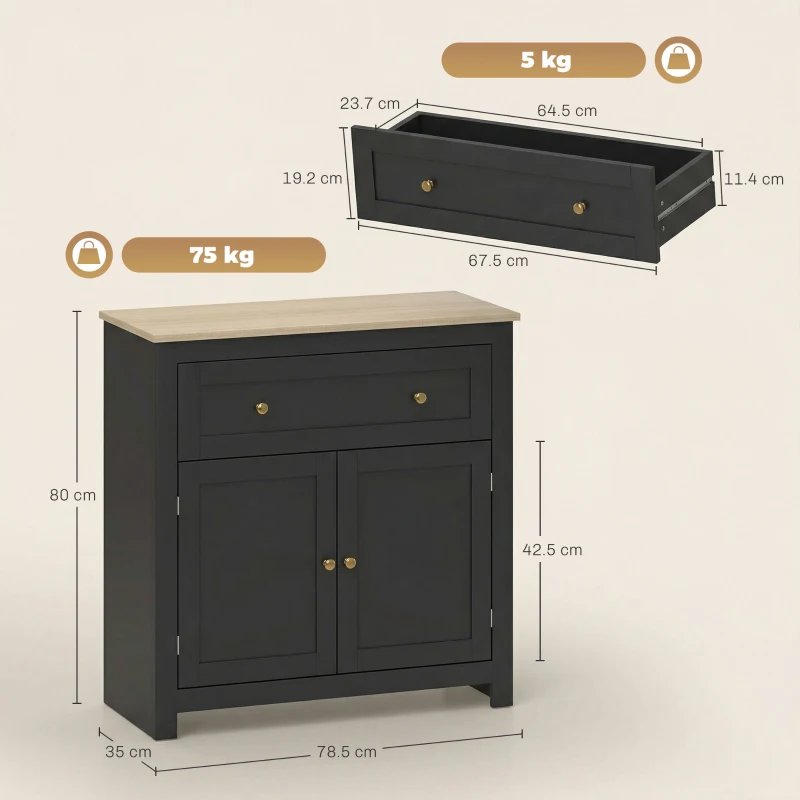 HOMCOM Sideboard Storage Cabinet, Modern Kitchen Cupboard with Adjustable Shelf, Drawer and Double Doors, Black