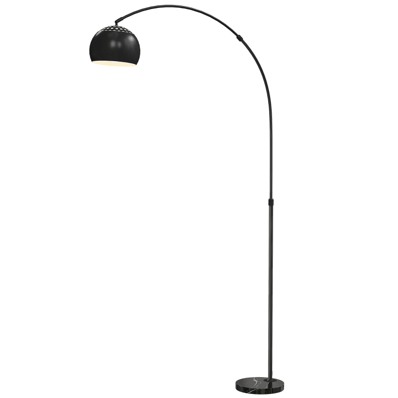 HOMCOM Arc Floor Lamp for Living Room, Modern Adjustable Standing Lamp with Faux Black Marble Base Black