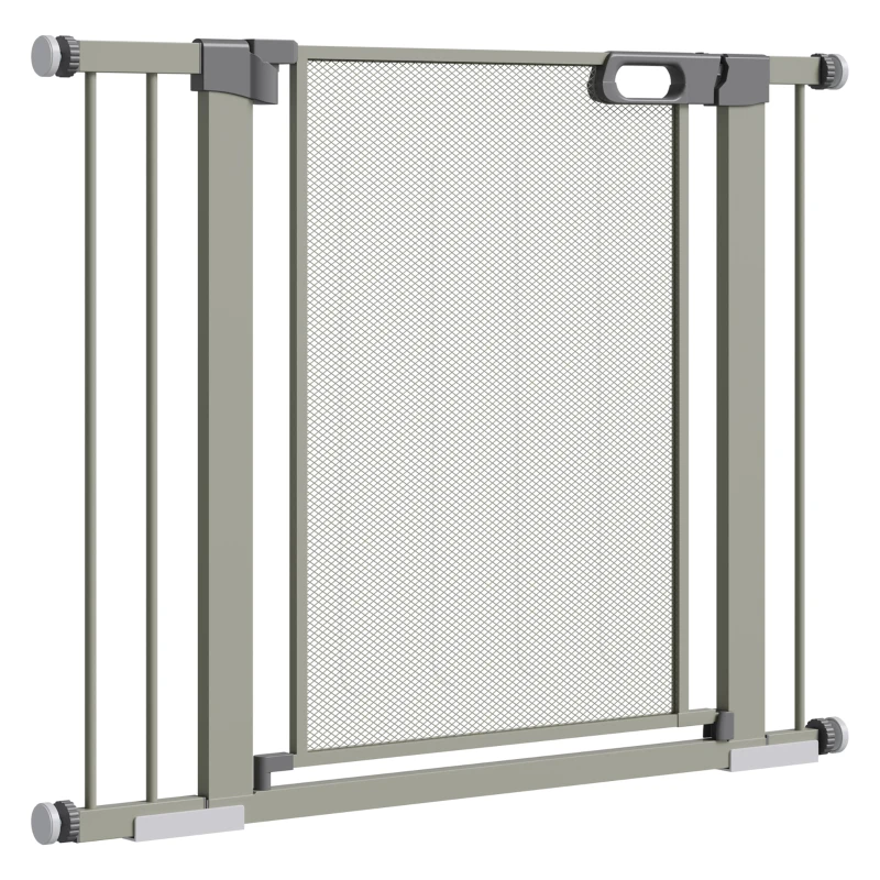 PawHut Pet Safety Gate with Auto-Close Double Lock Width 75-103 cm Gray