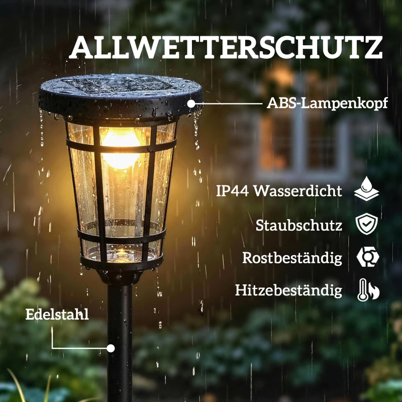 Outsunny Solar Laterne 2er-Set Stehleuchte 180cm Höhenverstellbar mit 2 Helligkeitsmodi Lichtsensor Schalter, IP44