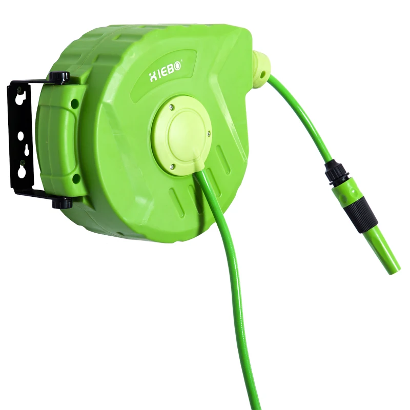 Outsunny 180° Swivel Automatic Wall-Mounted Hose Reel 10 + 1 m Hose with Spray Lance Built-in Wall Bracket Green