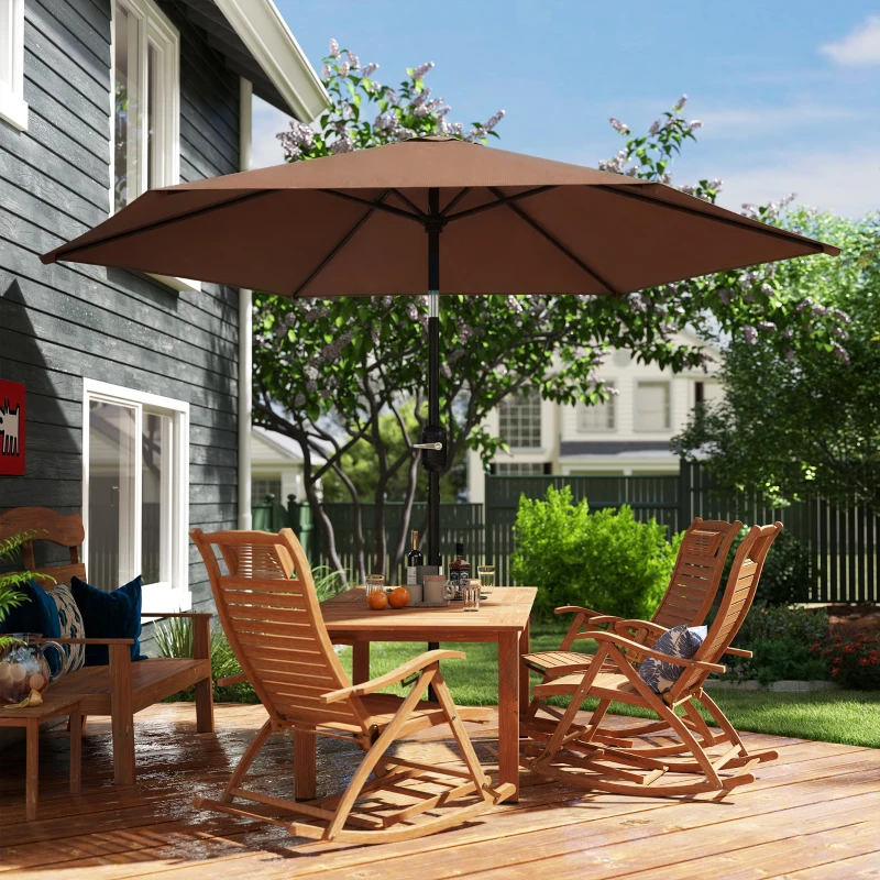 Outsunny 2.6 m Garden Parasol Umbrella with Aluminium Pole, Outdoor Patio Umbrella with Tilt and Crank, Vent, Coffee