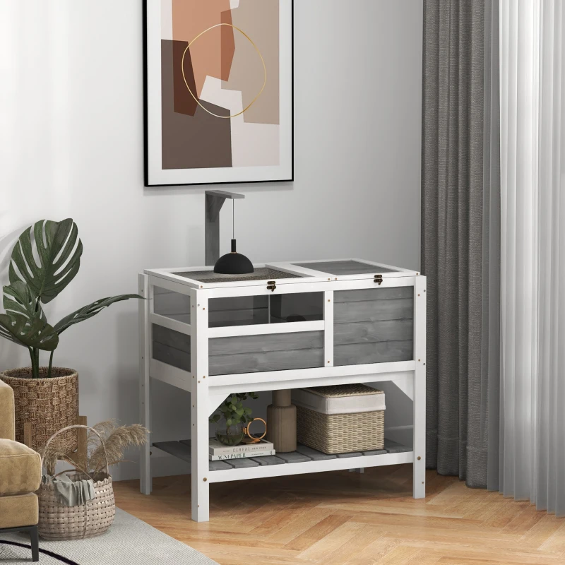 PawHut Maison enclos pour tortues sur pieds avec étagère de rangement en bois massif - 84 x 51 x 103 cm