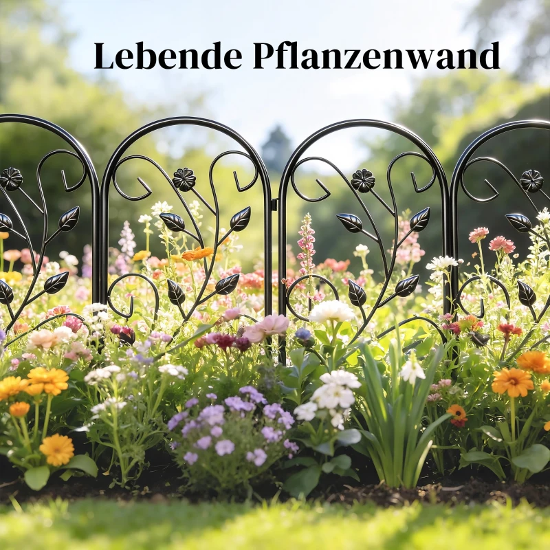 Outsunny Gartenzaun Zaun aus Metall 80 x 60 cm Dekorativer Gitterzaun Set mit Fuß für Garten Blumenbeete Tierbarriere Schwarz