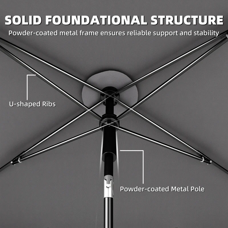 Outsunny Prostokątny parasol balkonowy z 3-stopniową regulacją kąta nachylenia, plażowy z 8 ramionami, 183x122x222 cm, ciemnoszary