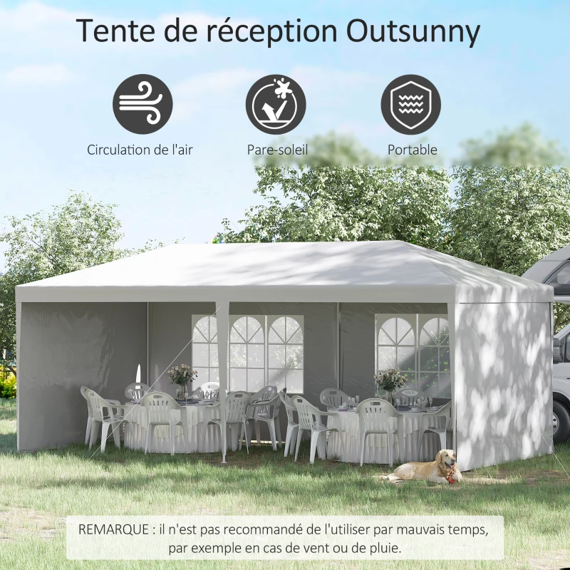 Outsunny Tonnelle de jardin, tente de réception avec Fenêtres et parois latérales amovibles, pour fêtes et mariages, 6 x 3 m blanc