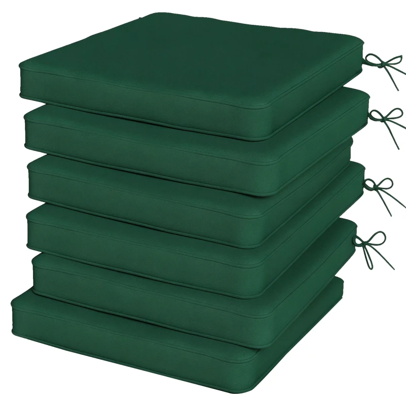 Outsunny Set of 6 Chair Cushion Seat Pads Dining Chair w/ Straps, Indoor Outdoor Removable Tie On Garden Patio, Green