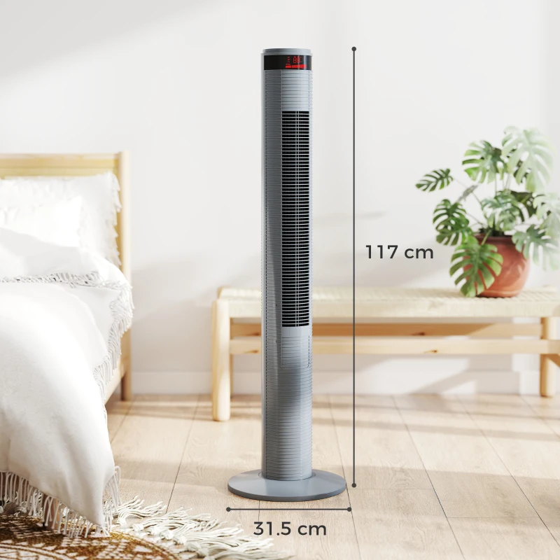 HOMCOM Oscillating Tower Fan Remote Control 3 Speed Modes Cooling Machine, Grey