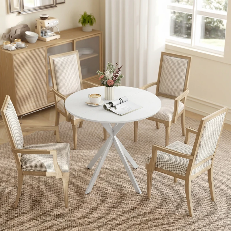 HOMCOM 80cm Industrial Round Dining Table - White