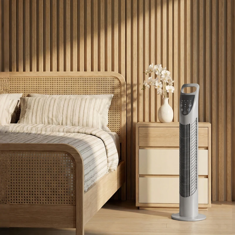 HOMCOM Tower Fan Oscillating 3 Speeds 3 Winds 40W w/ RC Timer Quiet - Grey