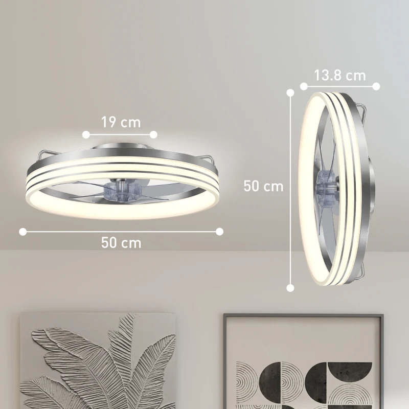 HOMCOM Ceiling Fans with Lights and Remote & App Control, 50cm LED Ceiling Fan Light with 3 Colour Temperatures, 6 Speed, Silver