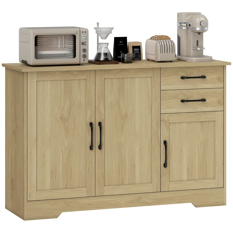 HOMCOM Sideboard with 2 Drawers Modern Storage Cabinet, Kitchen Cupboard with Adjustable Shelf and 3 Doors Natural