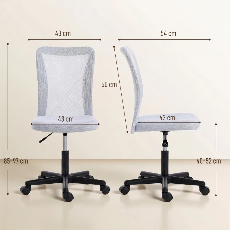 Vinsetto Mesh Office Chair Armless Swivel Executive Computer Desk Chair Adjustable Height Wheels White